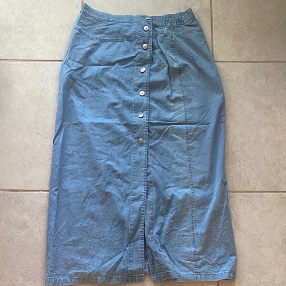 Elegant Blue Button-Down Pencil Skirt - Picture 1 of 5